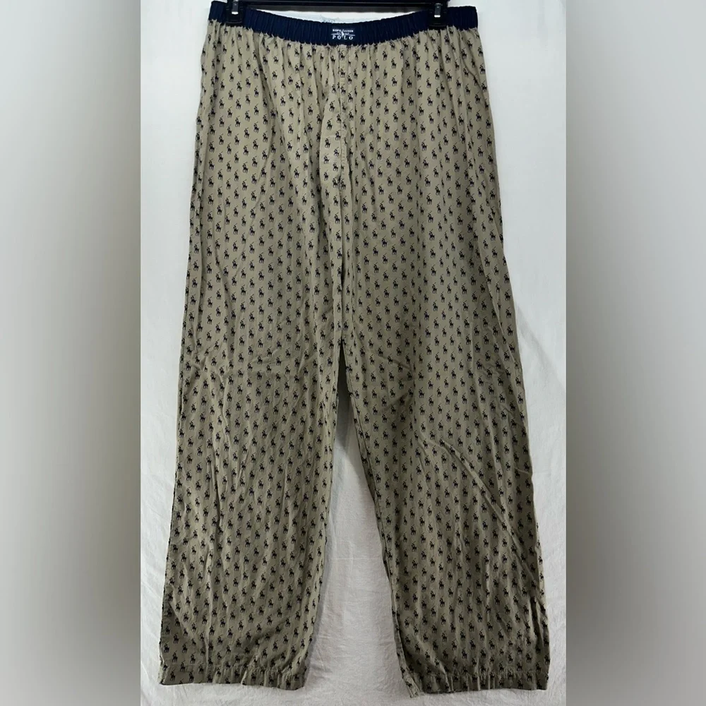 Polo Ralph Lauren Pajama Pants Tan Sleepwear Mens‎ Size L All Over Pony Print